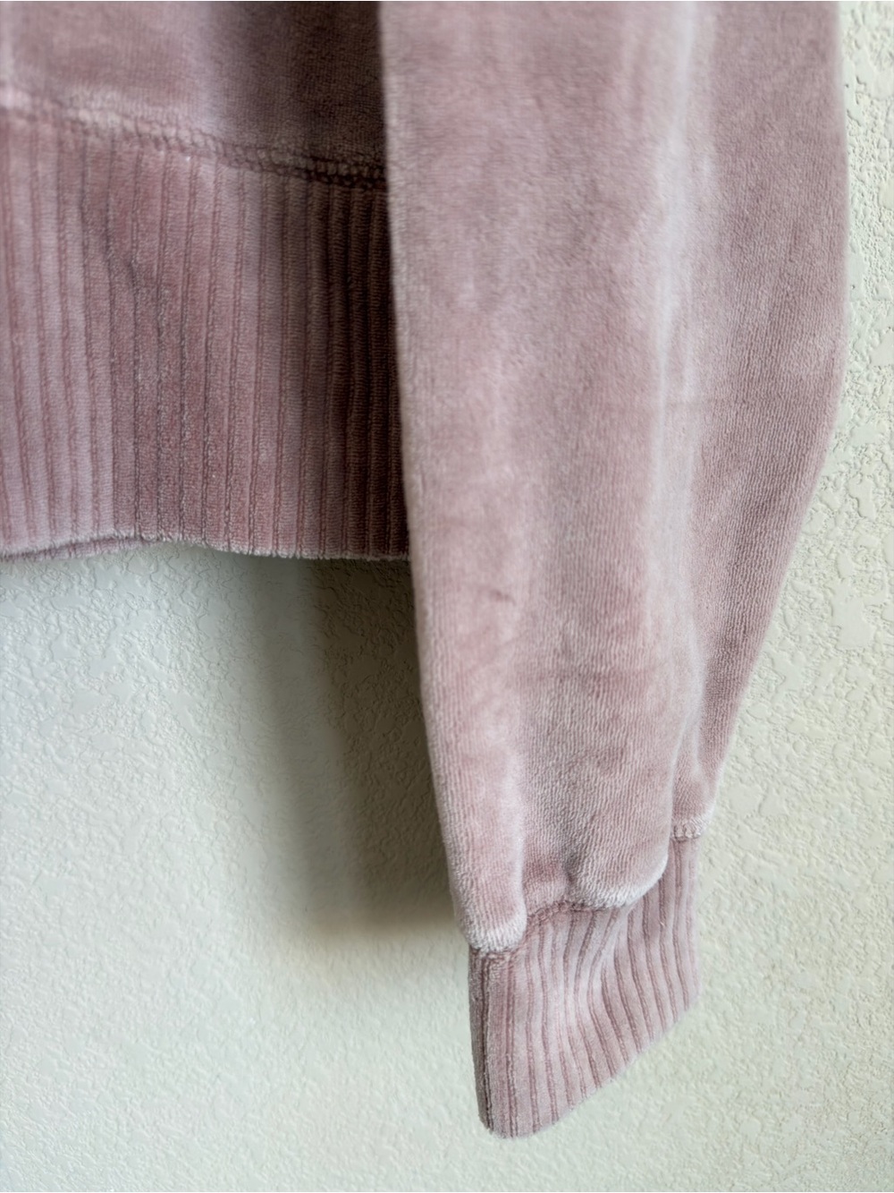 Mono B Velour Cropped Hoodie M Mauve Pink Ribbed Pullover Sweatshirt Athleisure - Picture 7 of 10